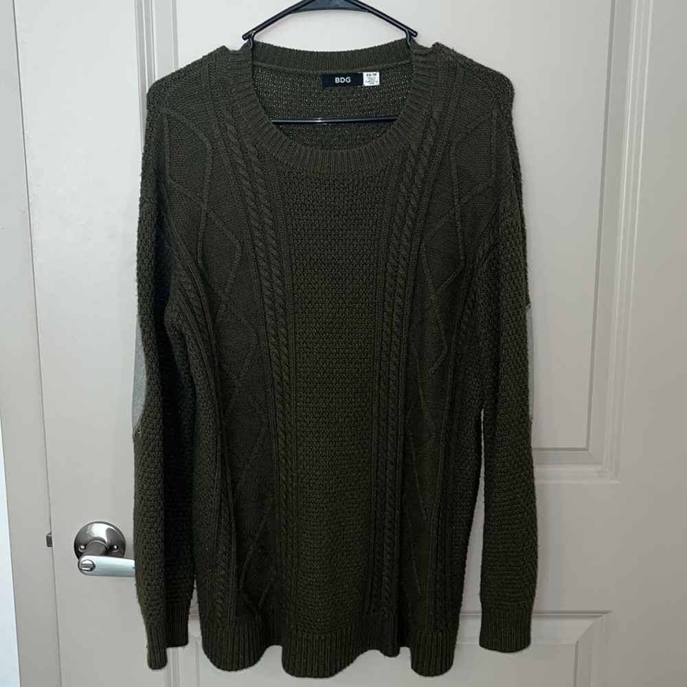 BDG Womens Sweater Dark Green Cardigan with Elbow Pad